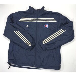 Adidas Mens 2XL Chicago Cubs Mesh Lined Windbreaker Jacket Navy Blue Full Zip